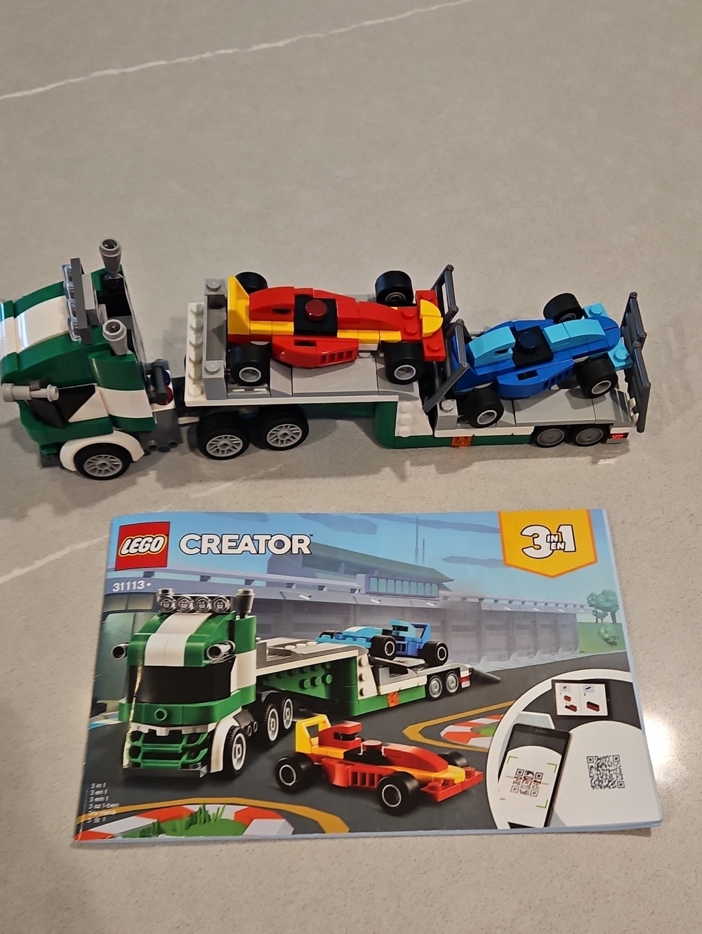 LEGO Creator Green Truck with Red and Blue Race Cars